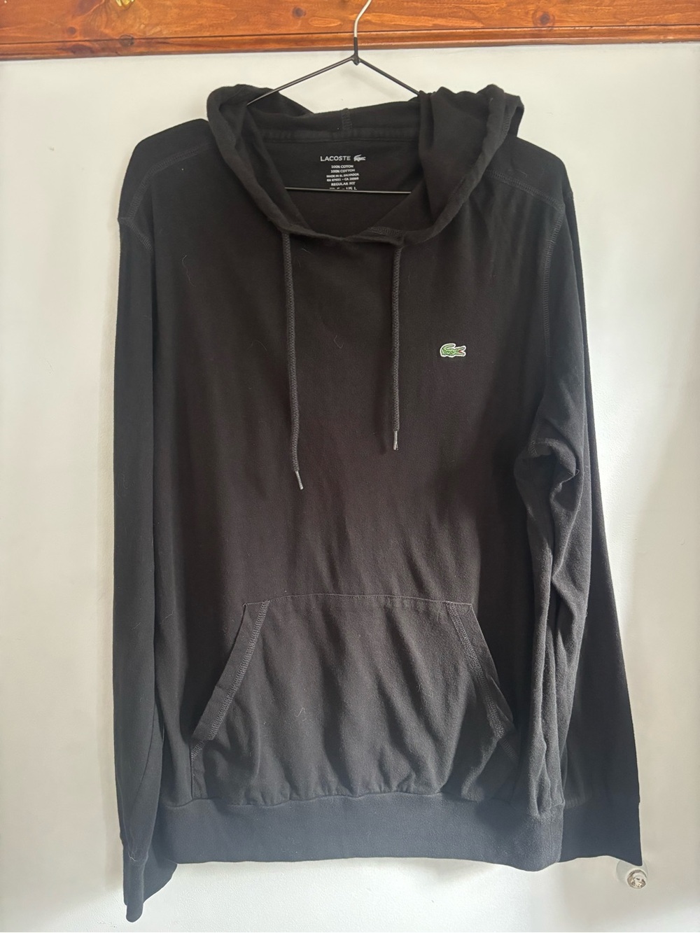 Lacoste Black Men's Hooded Pullover with Crocodile Logo